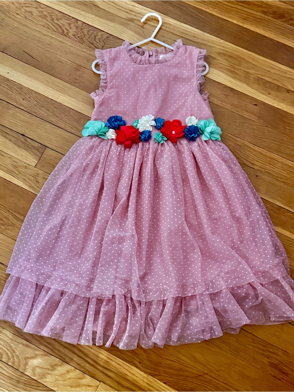 Mini Boden 7-8Y Blush Pink Flutter Flower Swiss Dot Tulle Dress